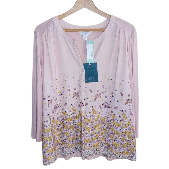 NWT Stitch Fix Market & Spruce | Sal Mixed Media Floral Blouse Size XL - Picture 1 of 7